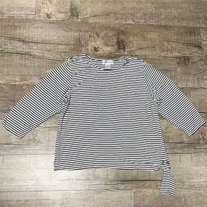 Cathy Daniel's CD Black White Stripe Shirt Blouse Women's XL Tie Front Mid